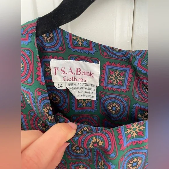 Vintage Jos. A. Bank Geometric Long Sleeve Maxi Dress | L - Picture 4 of 7